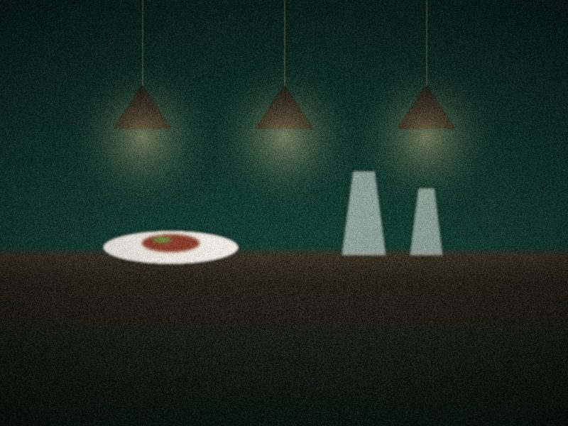 Cuisine de bord élégante avec assiette dressée et verres sous des suspensions dorées