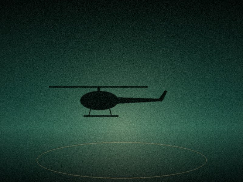 Hélicoptère en approche au-dessus d'une hélistation balisée